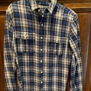 Mens Fossil Blue Plaid Flannel Shirt Medium